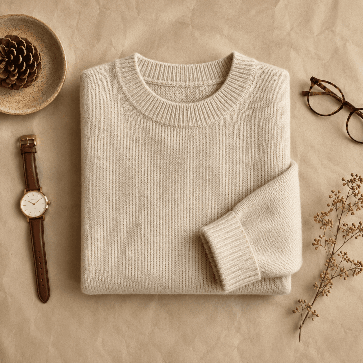 Oatmeal knit sweater studio scene