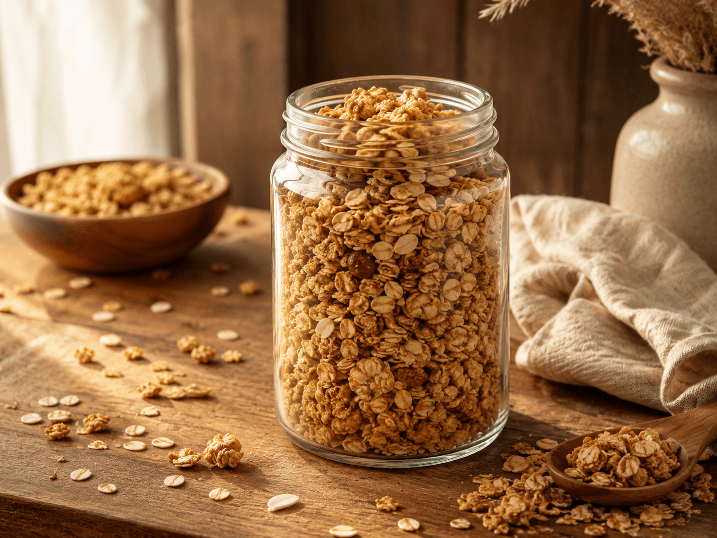 Golden granola jar studio scene
