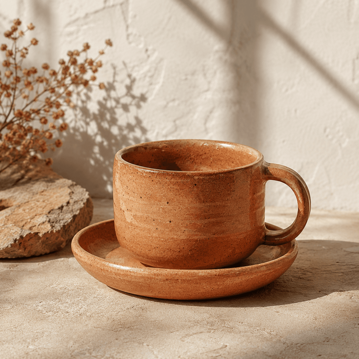 Terracotta mug set studio scene