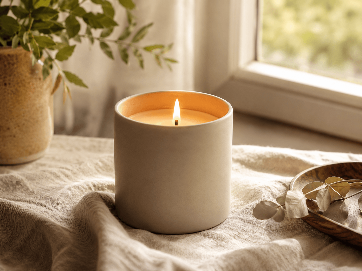 Hand-poured soy candle studio scene